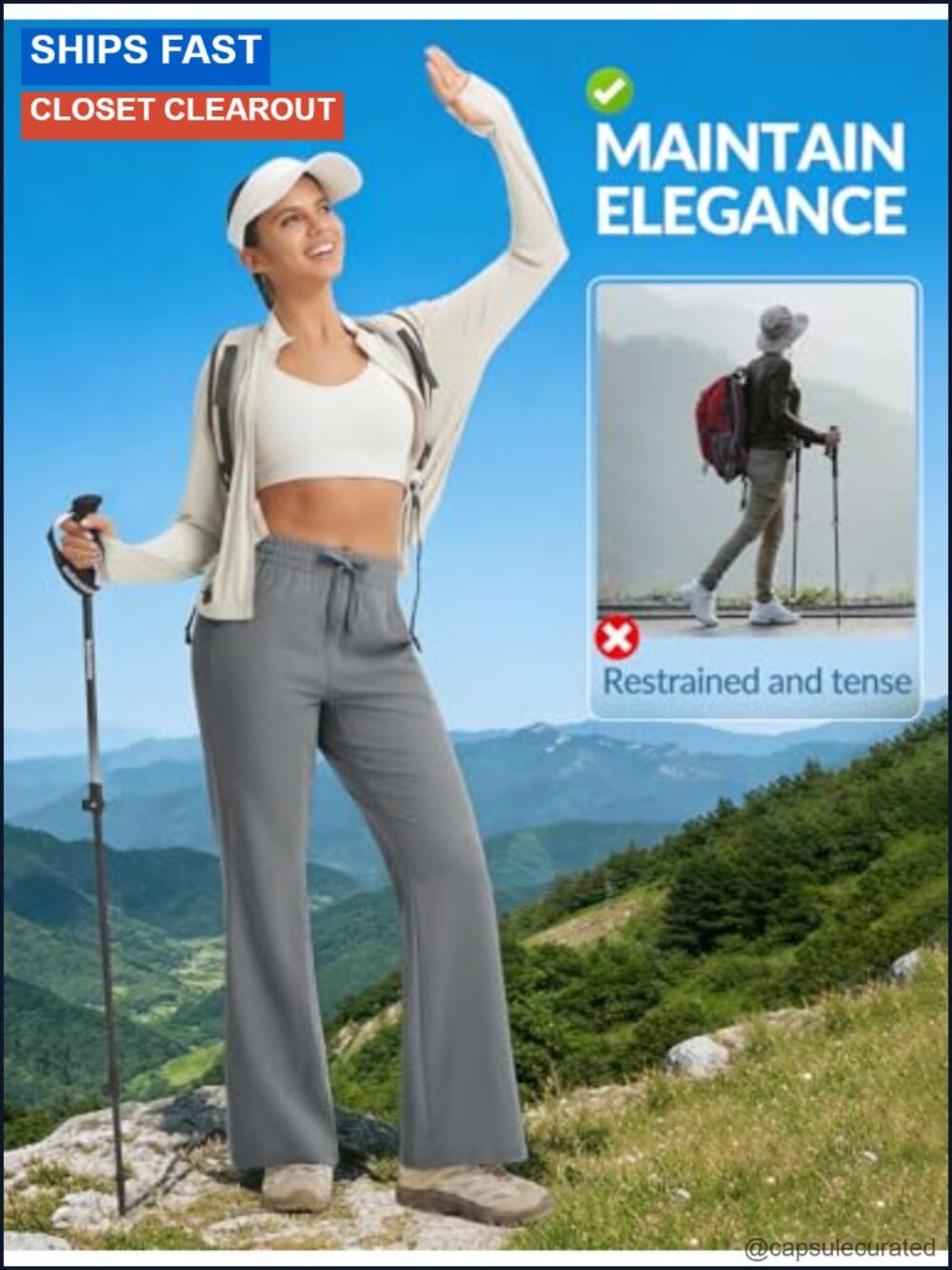 Womens Hiking Pants Lightweight Water Resistant Wide Leg Flare Travel - Picture 2 of 6